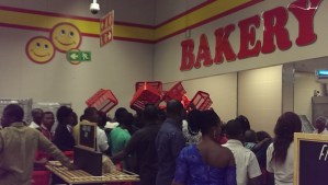 Anxious customers await the famous baked bread at an Asaba Shoprite